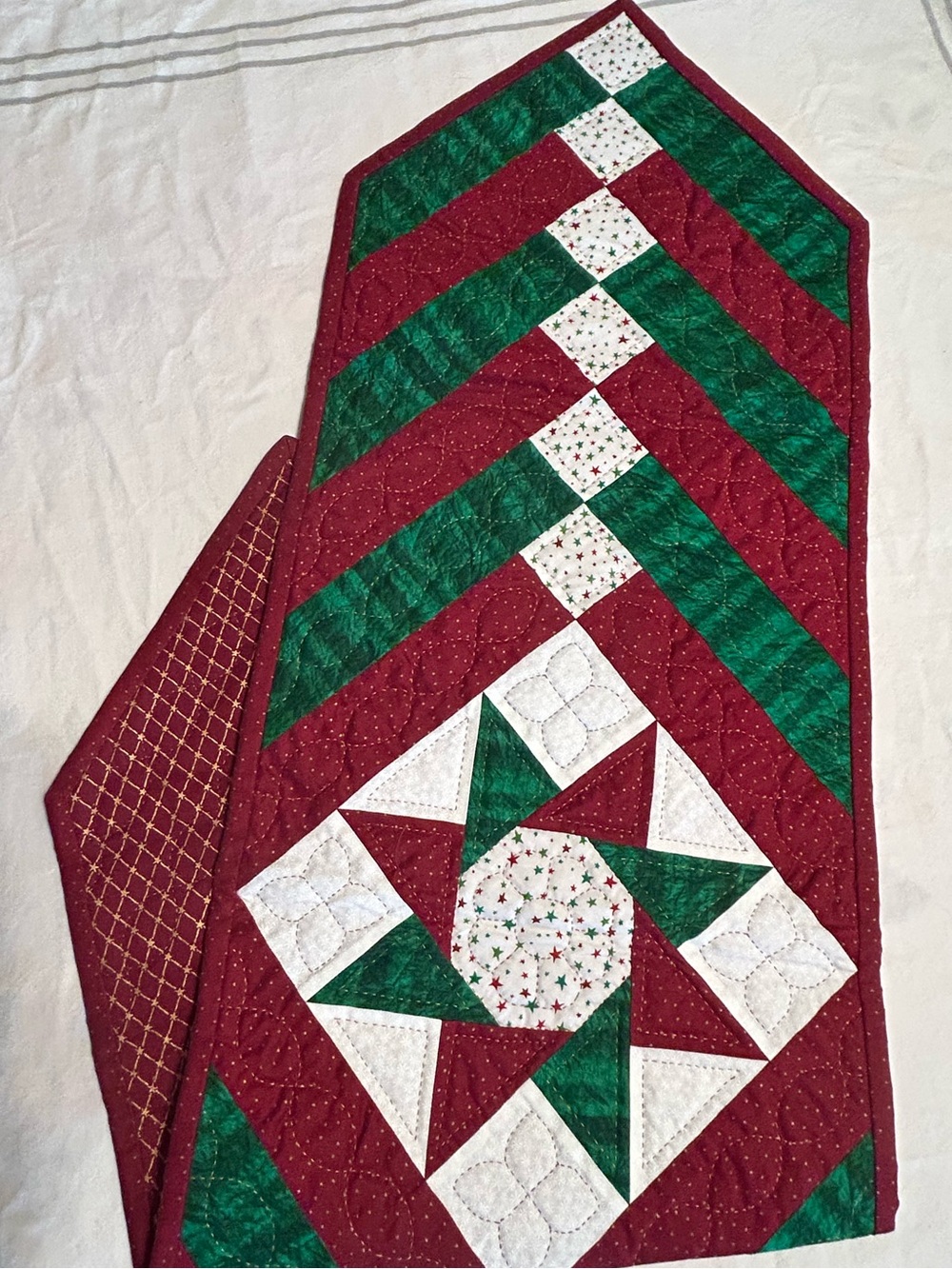 Handmade Quilted Christmas Star Table Runner Aprox Size 46”x 12.5”